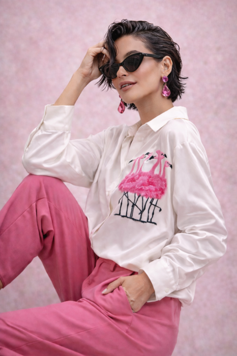 Camasa dama alba cu flamingo [4]