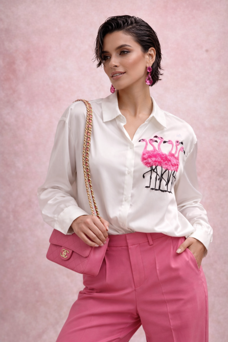 Camasa dama alba cu flamingo [2]