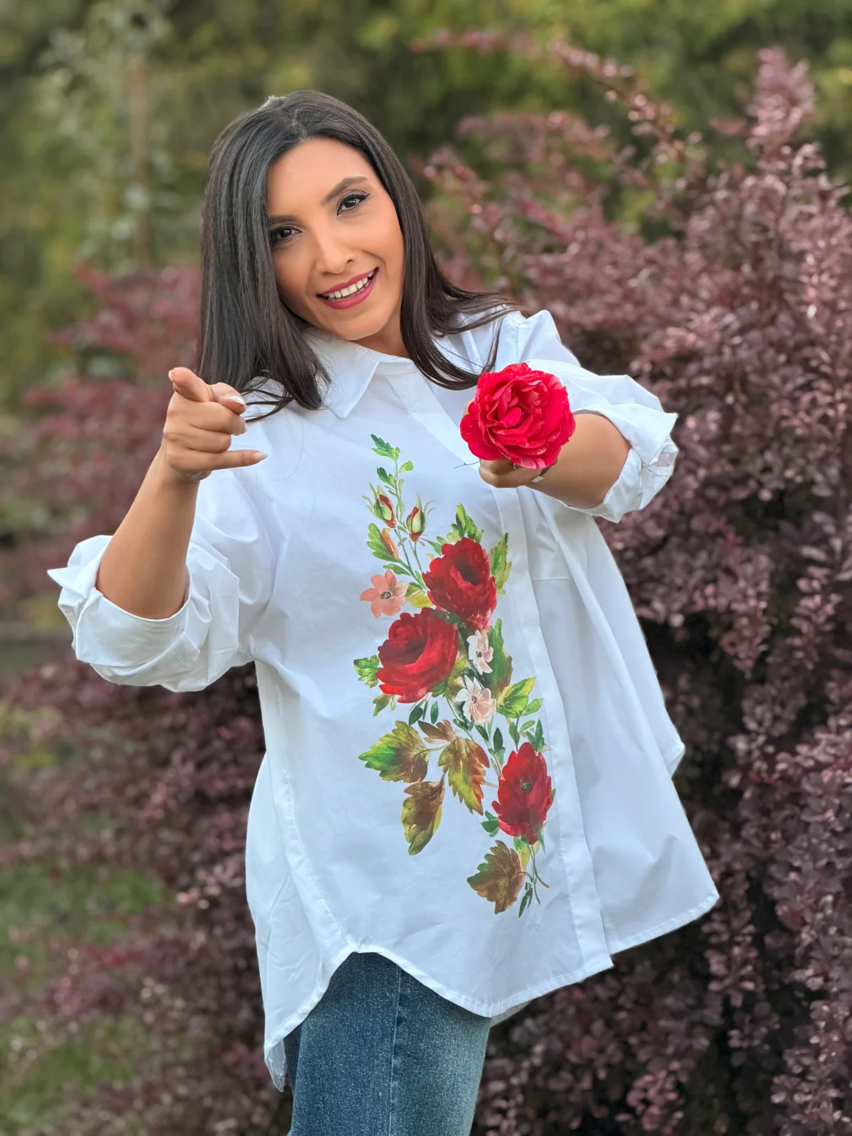 Camasa dama alba cu imprimeu floral [4]