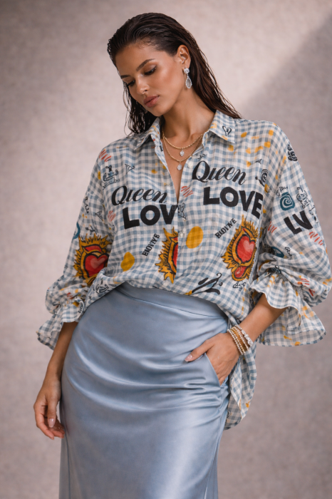 Camasa dama alba cu imprimeu viu colorat [2]