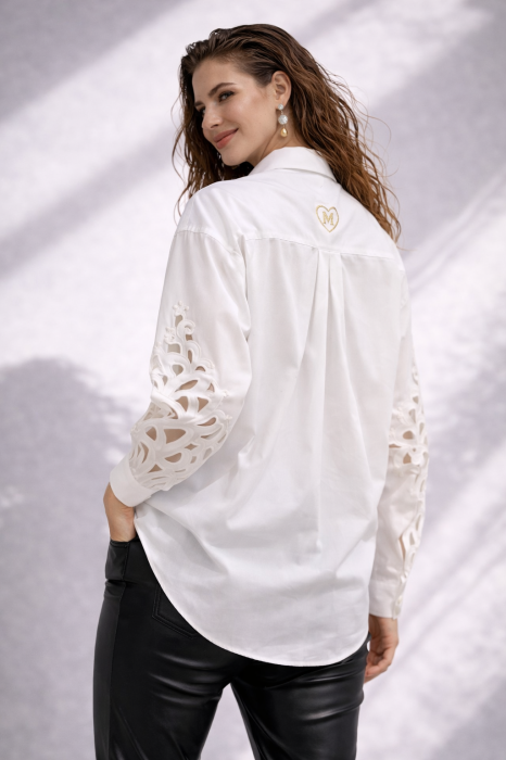 Camasa dama alba cu maneci decupate si fundita detasabila la guler [3]