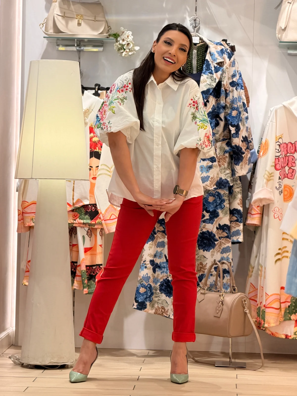 Camasa dama alba cu maneci pictate [4]