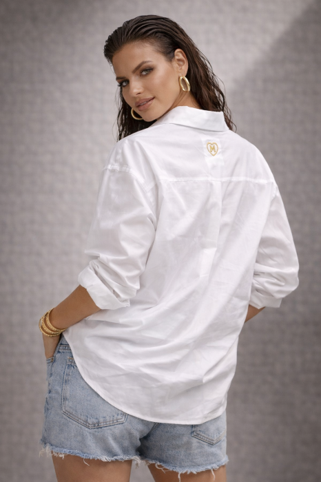 Camasa dama alba din bumbac brodata cu inimioare multicolore [4]