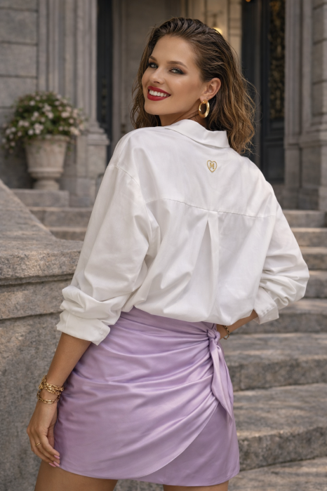 Camasa dama alba din bumbac cu broderie papadie roz [5]