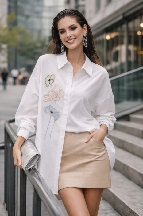 Camasa dama alba din bumbac cu flori minimaliste [3]