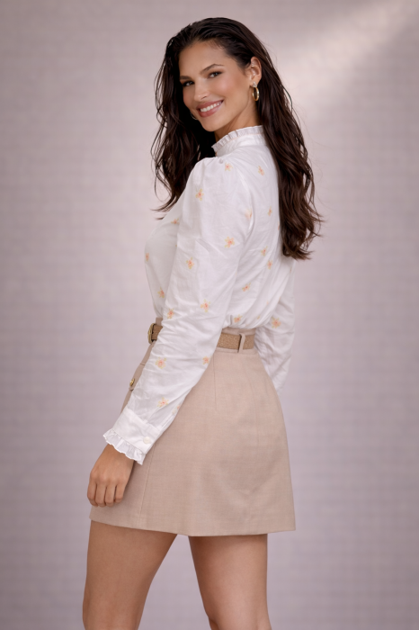 Camasa dama alba din bumbac cu floricele brodate [2]