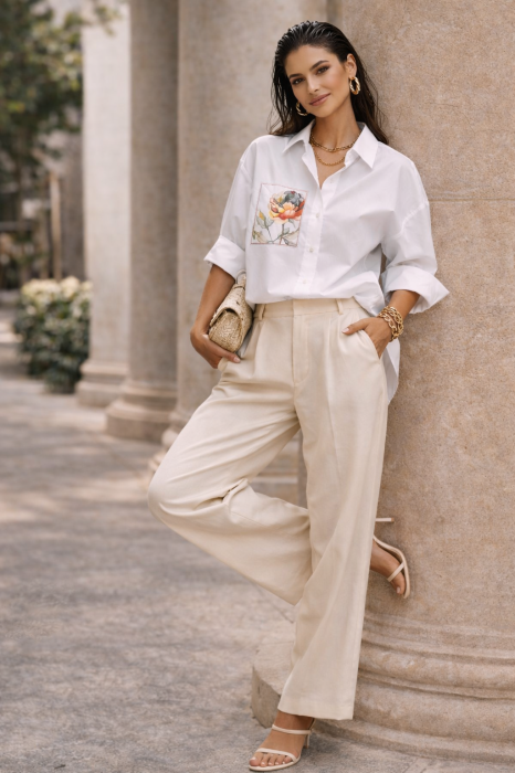 Camasa dama alba din bumbac cu imprimeu bujor multicolor [4]