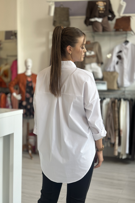 Camasa dama alba din bumbac universala mare cu broderie fluture [4]