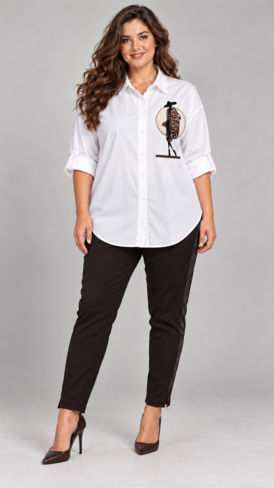Camasa dama alba oversize cu imprimeu fata in palton animal print [3]