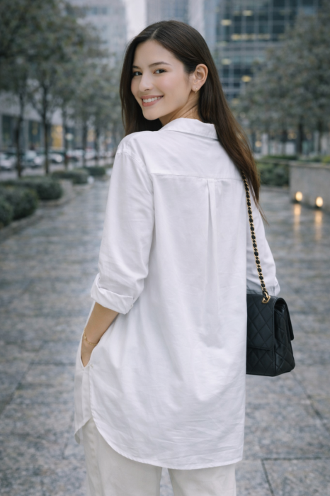 Camasa dama alba tip tunica cu imprimeu minimalist [3]