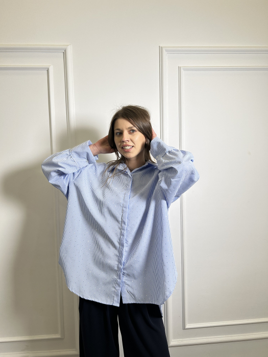 Camasa dama albastra asimetrica cu strasuri [6]