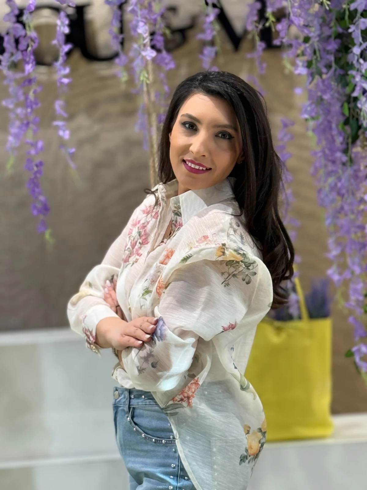 Camasa dama bej cu insertii fine de flori [4]