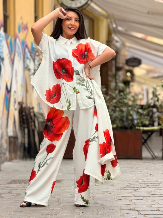 Camasa dama din in cu imprimeu maci [2]