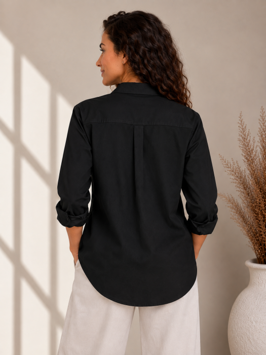 Camasa dama neagra cu broderie floare si pietricele [3]