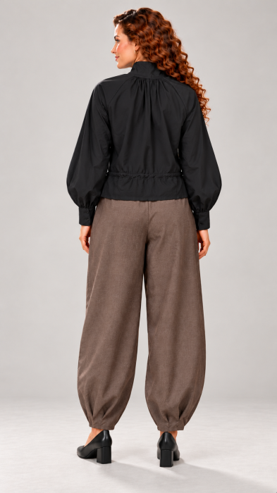 Camasa dama neagra oversize cu guler rusesc si snur in talie [4]