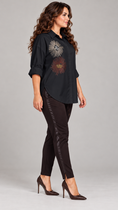 Camasa dama neagra oversize cu imprimeu doua papadii mari [2]