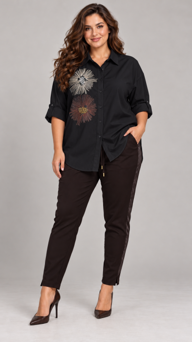 Camasa dama neagra oversize cu imprimeu doua papadii mari [3]
