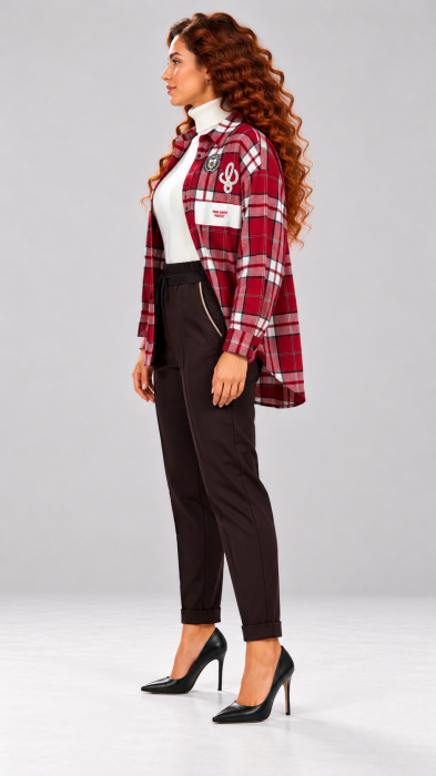 Camasa dama rosie oversize in carouri [2]