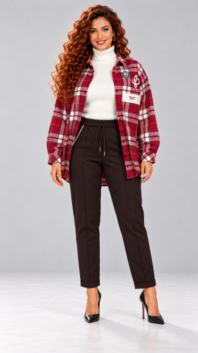 Camasa dama rosie oversize in carouri [3]