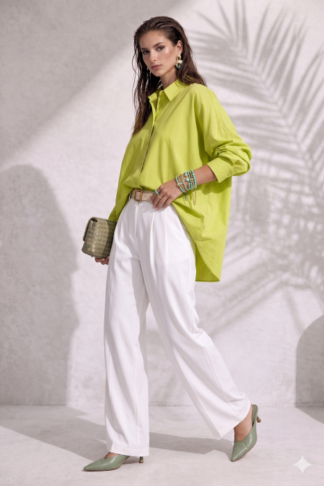Camasa dama verde fistic din bumbac [2]