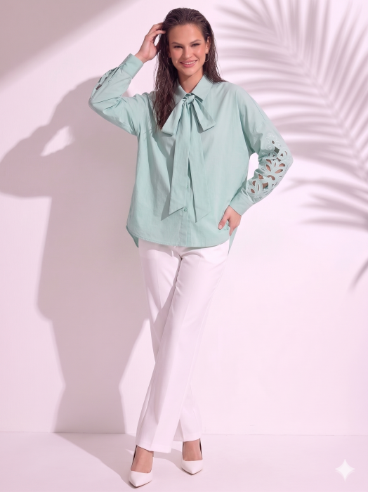 Camasa dama verde menta oversized cu decupaj pe maneci [3]