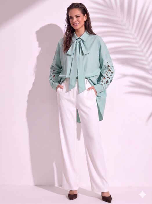 Camasa dama verde menta oversized cu decupaj pe maneci [2]