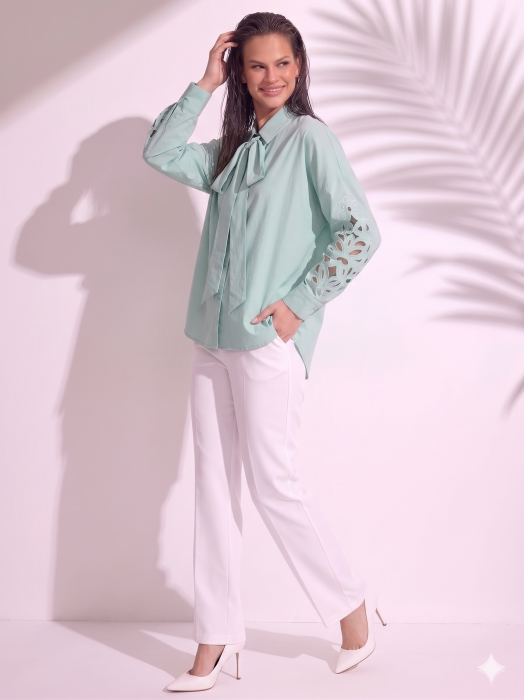 Camasa dama verde menta oversized cu decupaj pe maneci [4]