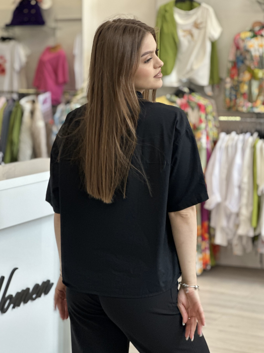 Camasa neagra scurta din bumbac cu desen meduze [3]