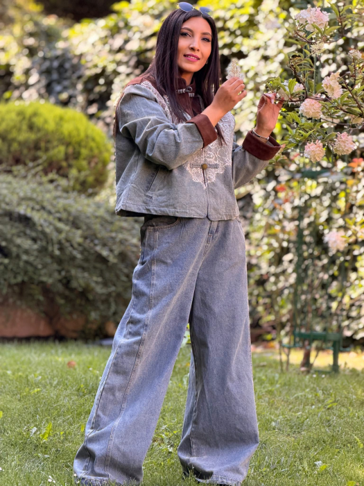 Compleu dama din blugi cu insertie dantela [3]