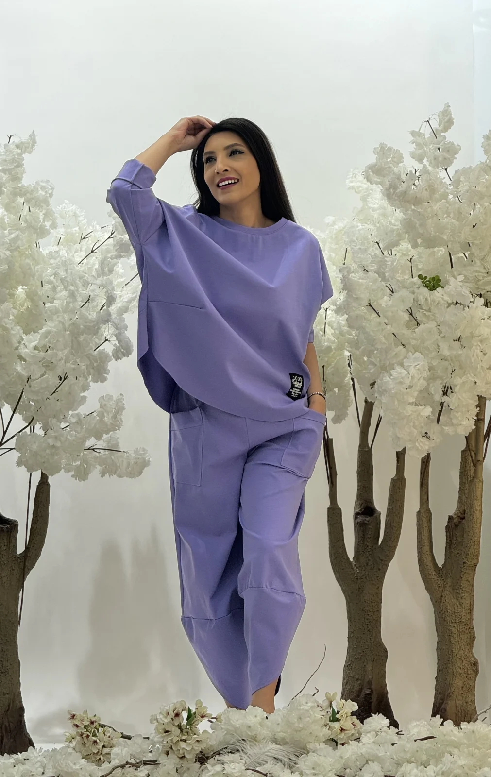 Compleu dama mov asimetric din bumbac [4]