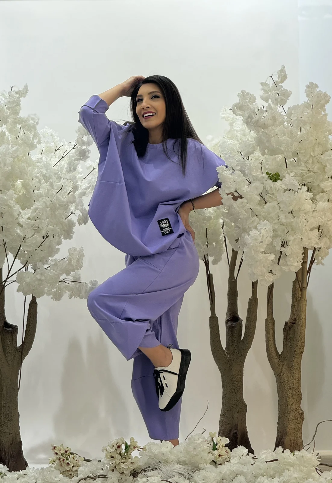 Compleu dama mov asimetric din bumbac [2]