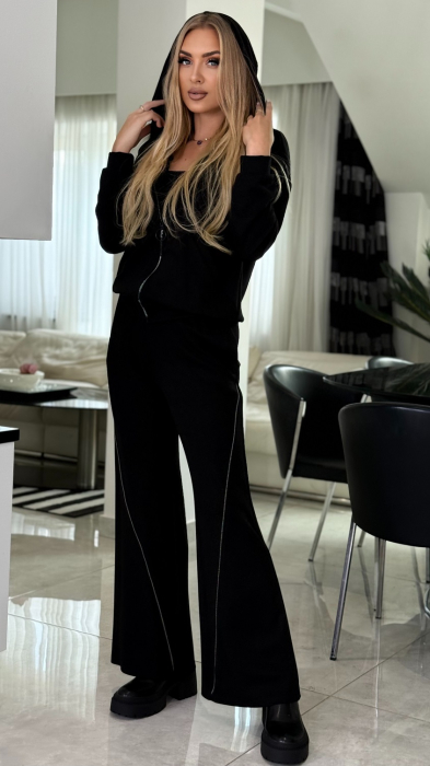 Compleu dama negru cu gluga si fermoar multicolor [5]