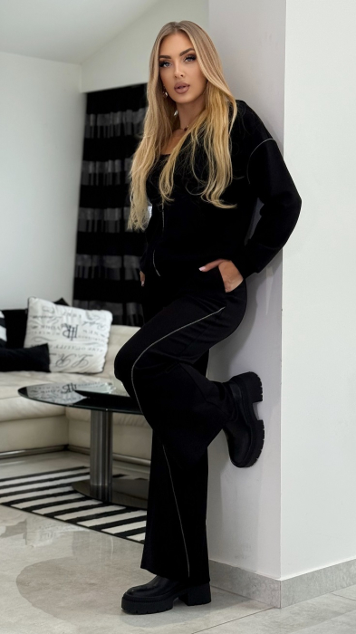 Compleu dama negru cu gluga si fermoar multicolor [6]