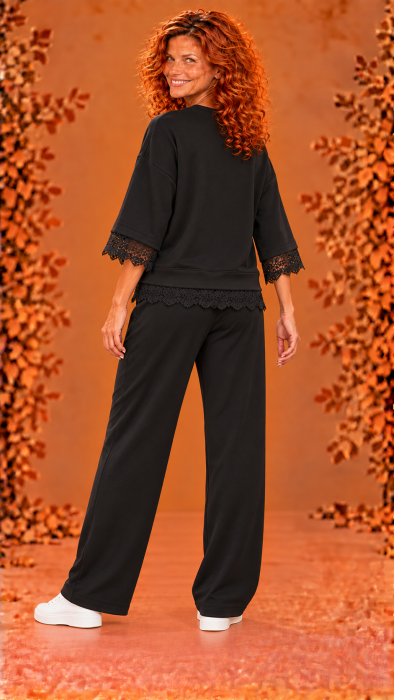 Compleu dama negru cu inserti dantela neagra la bluza [4]