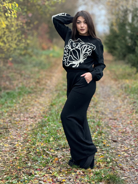 Compleu dama negru tricotat cu imprimeu fluturi [3]