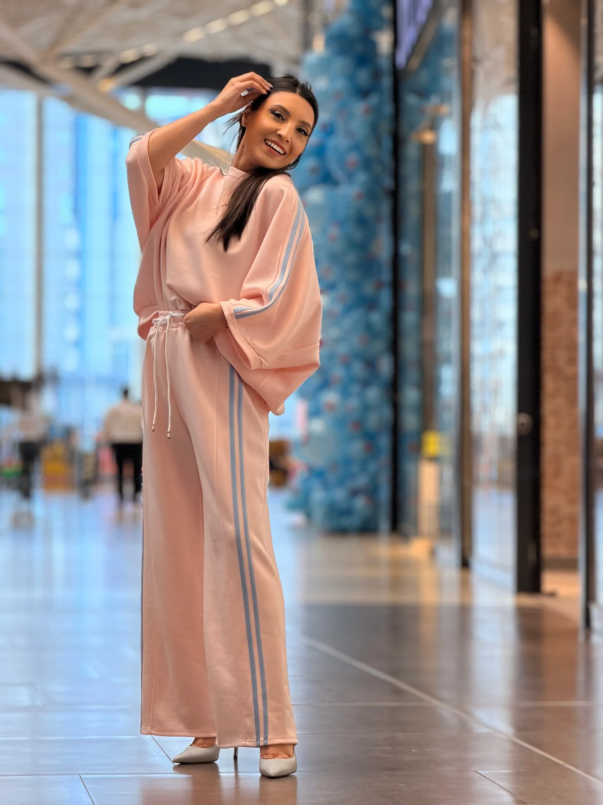 Compleu dama roz cu dungi albastre [5]