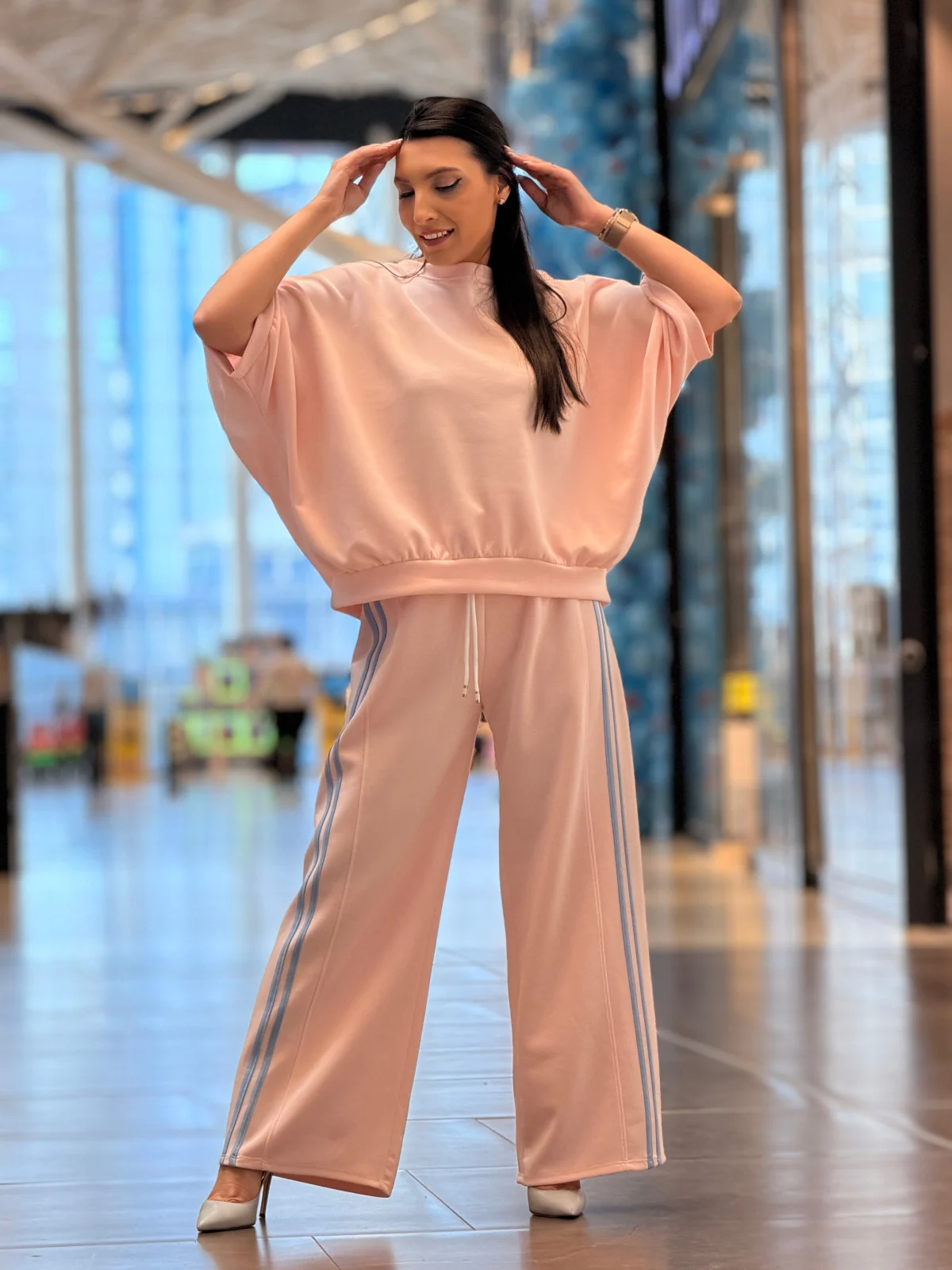 Compleu dama roz cu dungi albastre [4]