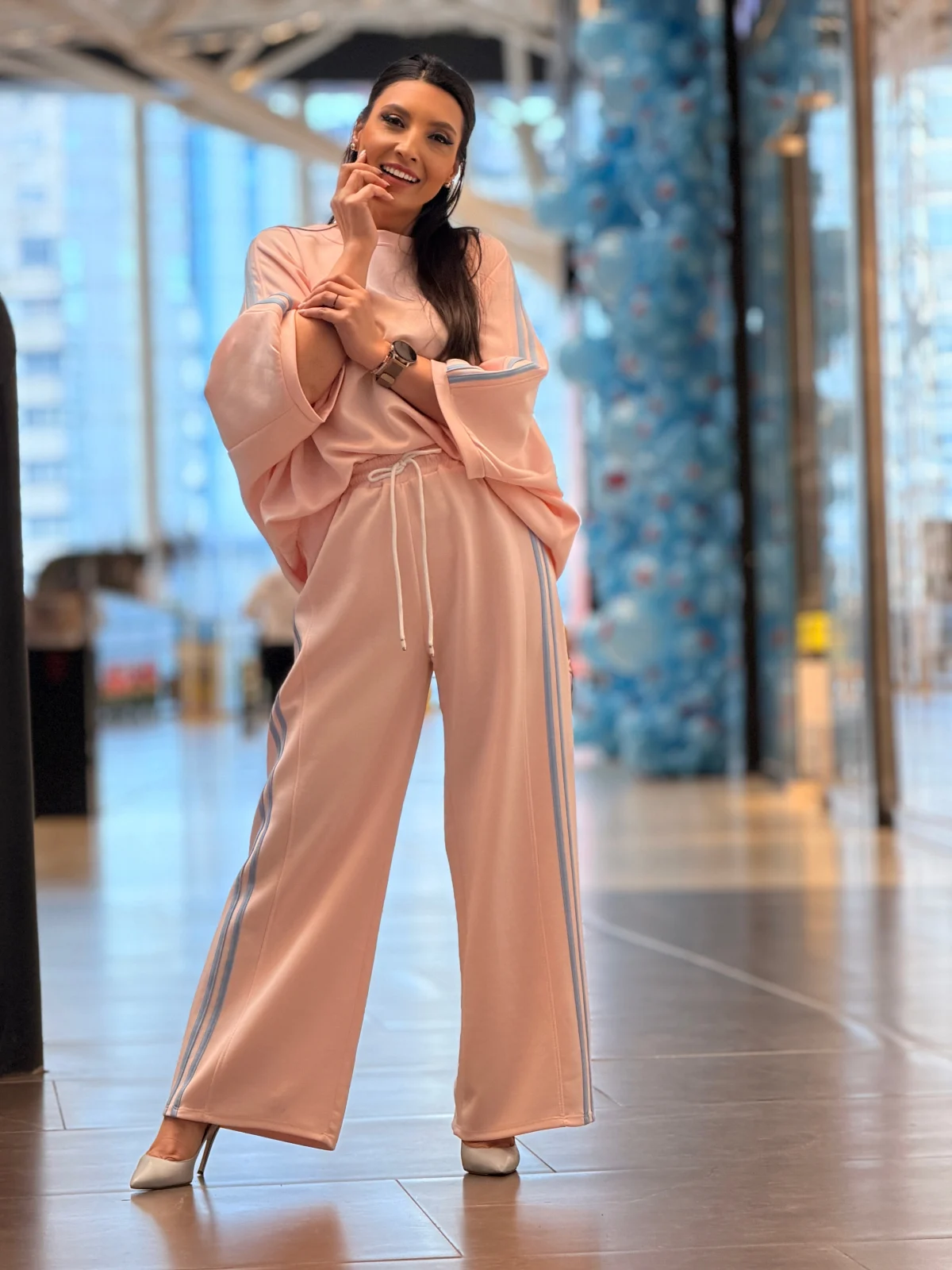 Compleu dama roz cu dungi albastre [3]