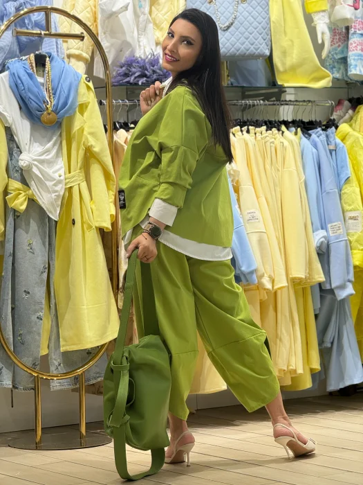 Compleu dama verde asimetric din bumbac [3]