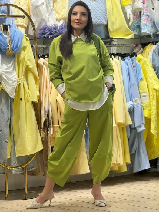 Compleu dama verde asimetric din bumbac [5]