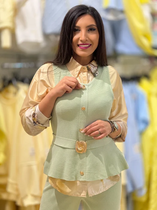 Compleu dama verde menta cu capse si curea cu scoica [3]