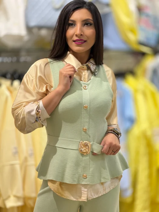 Compleu dama verde menta cu capse si curea cu scoica [4]