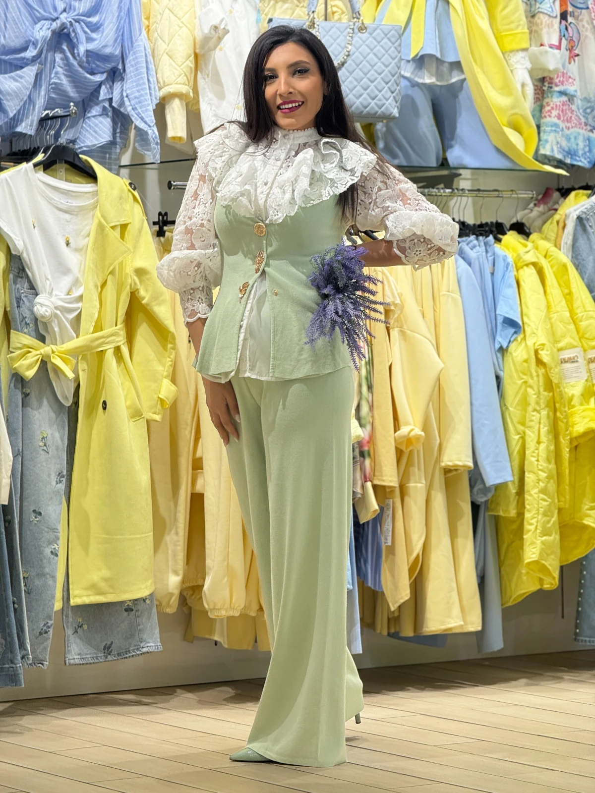 Compleu dama verde menta cu detalii minimaliste [3]