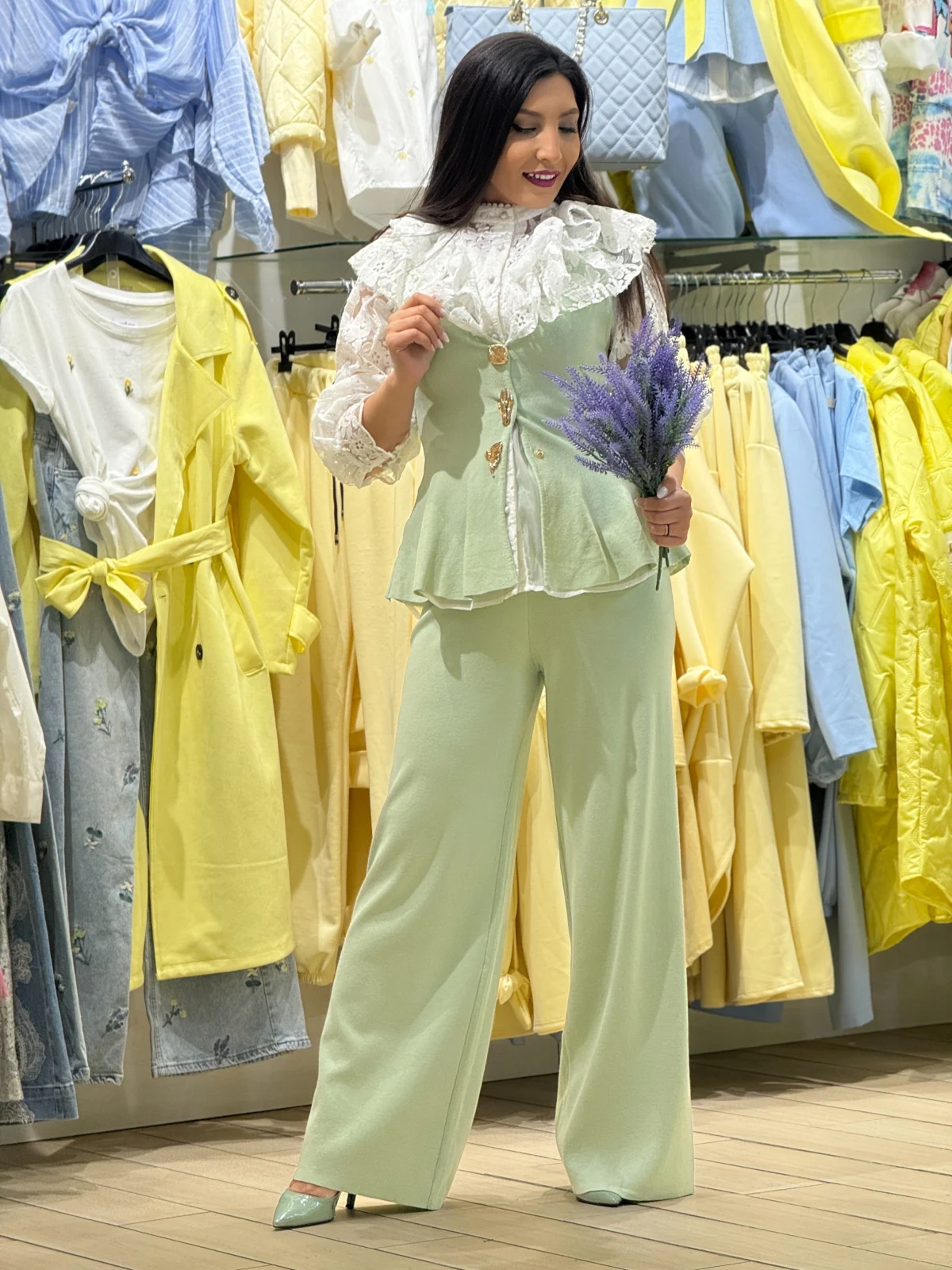 Compleu dama verde menta cu detalii minimaliste [2]