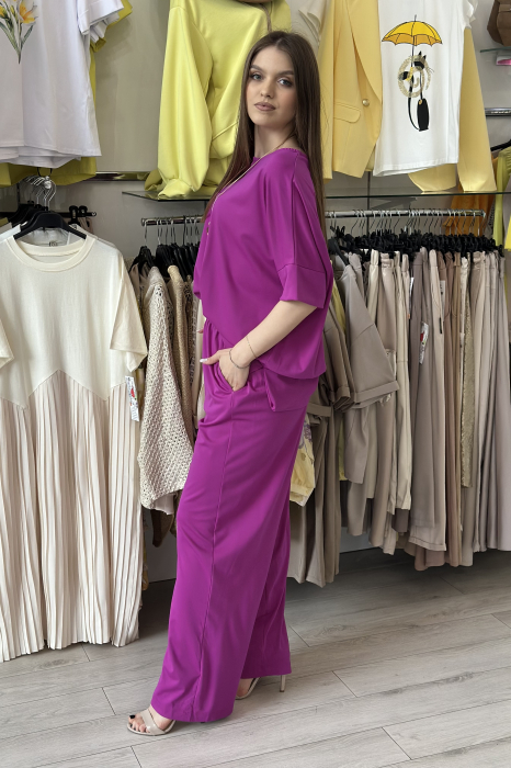 Compleu magenta din vascoza cu pantaloni largi [2]