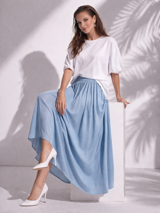 Fusta albastra din vascoza cu aspect perlat [3]