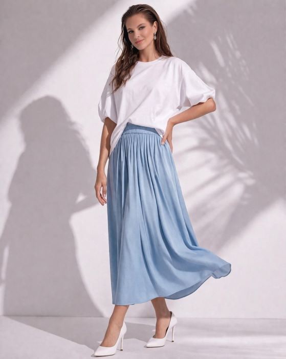 Fusta albastra din vascoza cu aspect perlat [2]