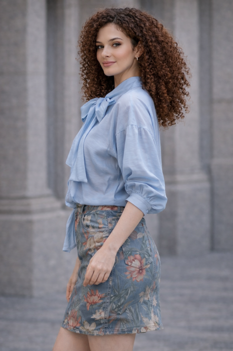 Fusta din denim cu doua fete si imprimeu vintage [2]