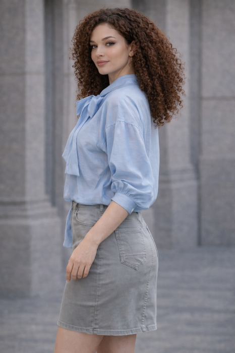 Fusta din denim cu doua fete si imprimeu vintage [4]