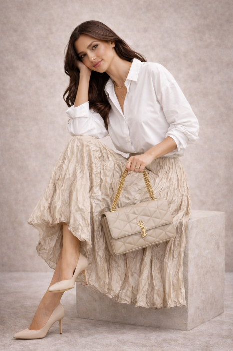 Fusta midi bej creponata [2]